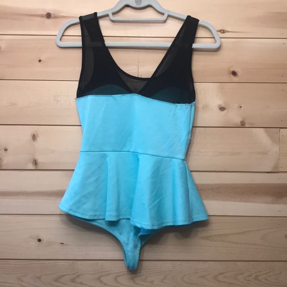 Blue and black mesh body suit size S with peplum - Picture 2 of 3